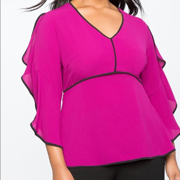 Eloquii Tops - Eloquii V-neck Cascading Sleeve Top